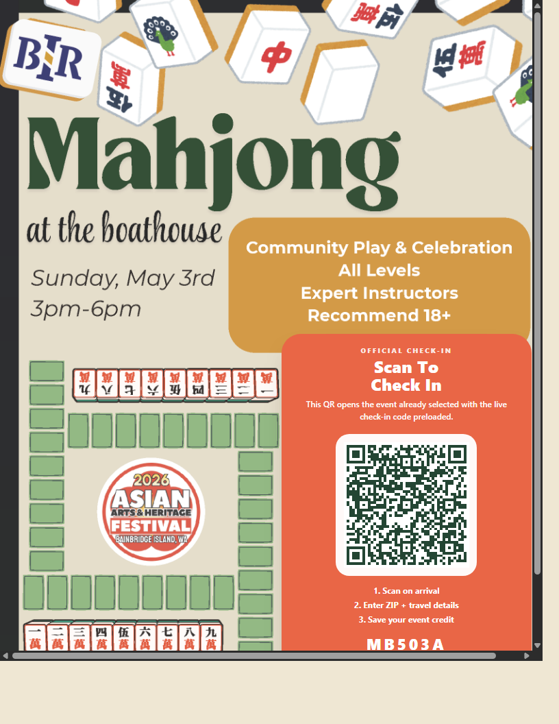 Example event check-in poster with QR code and event instructions