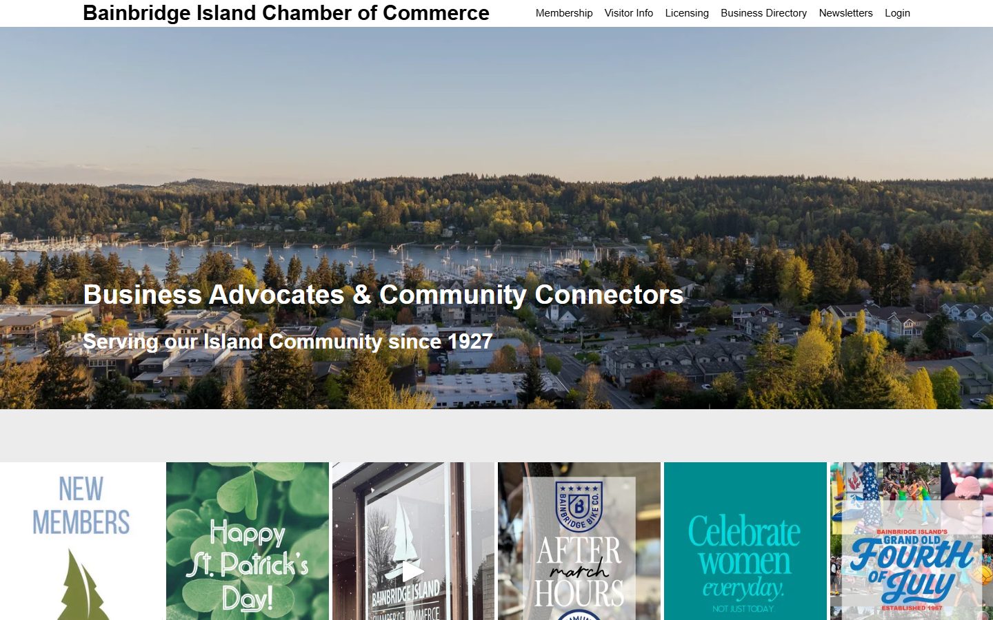 Bainbridge Chamber storefront and downtown festival activity context.